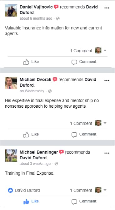 More Dave Duford testimonials.