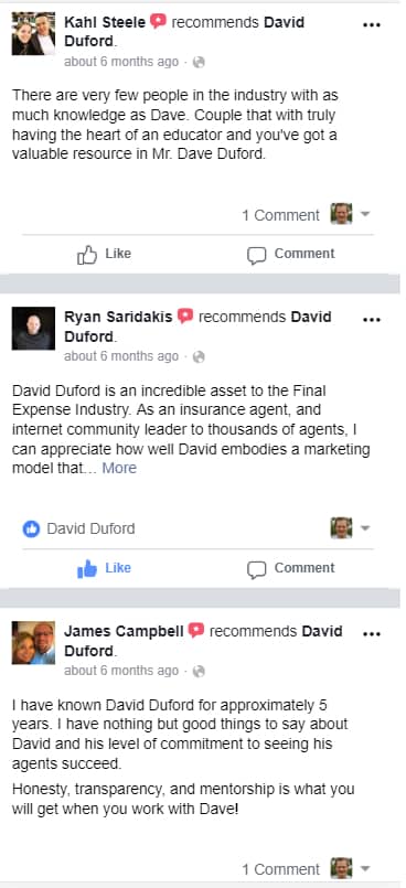 More David Duford testimonials